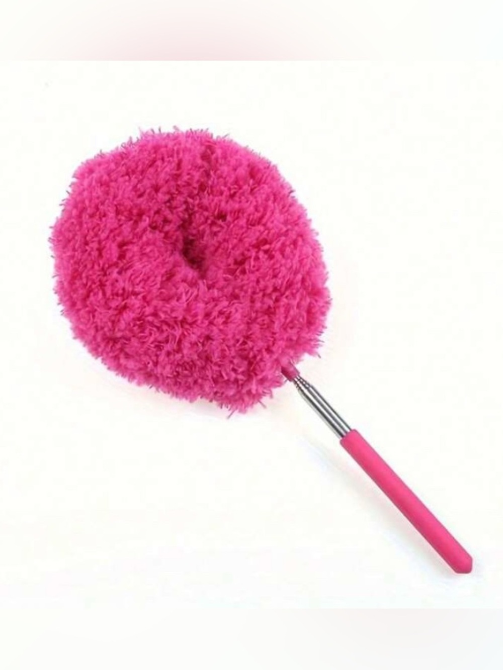 Hot Pink Plush Microfiber Duster with Ergonomic Handle